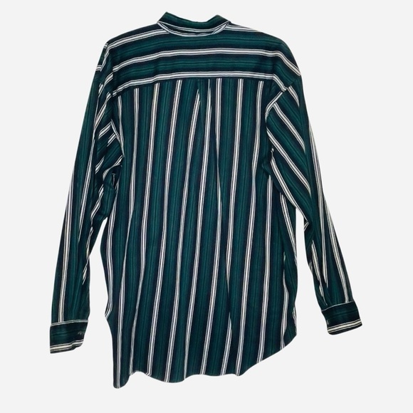 VTG Salmon River Traders Stripe Long Sleeve Collared Shirt Size Green Striped - Picture 3 of 8